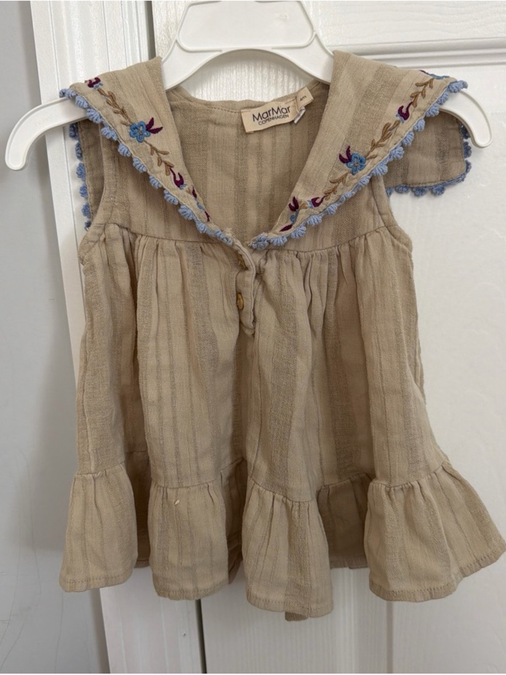 MarMar Copenhagen Beige Embroidered Sailor-Style Girls Top